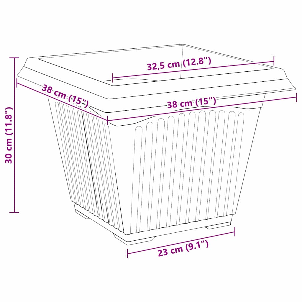 vidaXL Τετράγωνη Γλάστρα για Λουλούδια 6 pcs Μαύρο 38 x 38 x 30 εκ