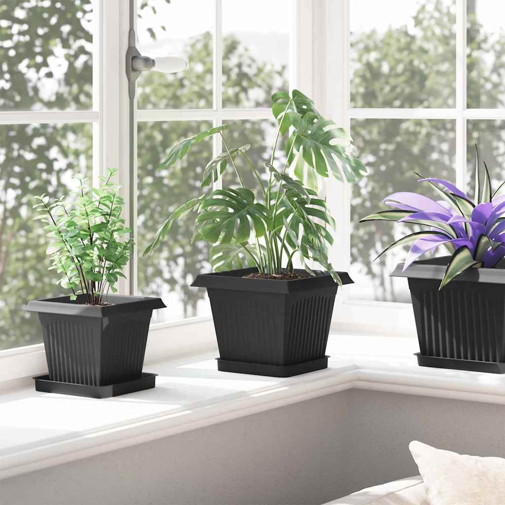 vidaXL Τετράγωνη Γλάστρα για Λουλούδια 24 pcs Μαύρο 20 x 20 x 16 εκ