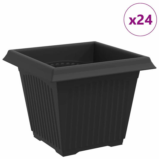vidaXL Τετράγωνη Γλάστρα για Λουλούδια 24 pcs Μαύρο 20 x 20 x 16 εκ
