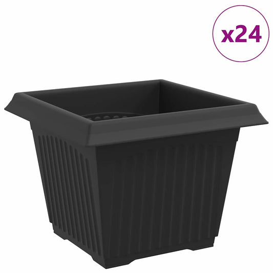 vidaXL Τετράγωνη Γλάστρα για Λουλούδια 24 pcs Μαύρο 23 x 23 x 17,5 εκ