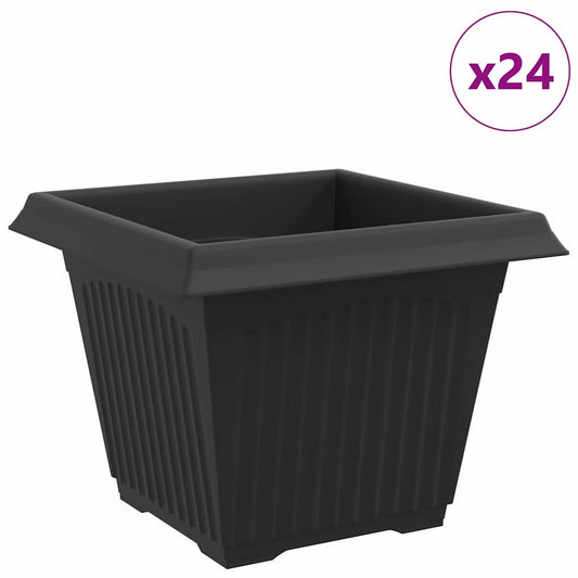 vidaXL Τετράγωνη Γλάστρα για Λουλούδια 24 pcs Μαύρο Πλαστικό