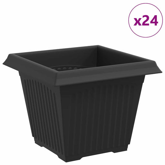 vidaXL Τετράγωνη Γλάστρα για Λουλούδια 24 pcs Μαύρο 33 x 33 x 26 εκ