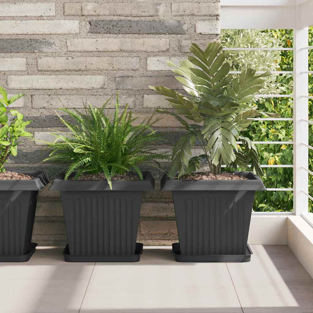 vidaXL Τετραγωνικός Δίσκος Λουλουδιών 6 pcs Μαύρο Πλαστικό