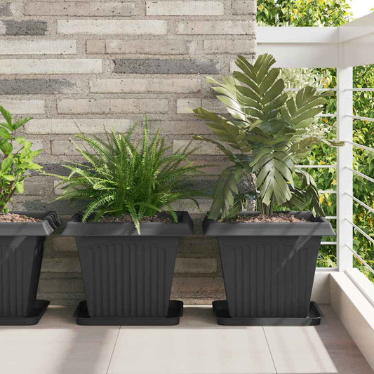 vidaXL Τετραγωνικός Δίσκος Λουλουδιών 6 pcs Μαύρο 32 x 32 x 2,5 εκ.