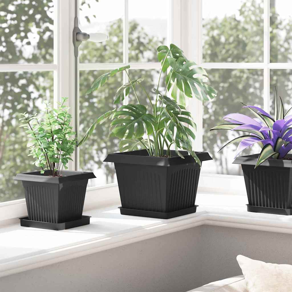 vidaXL Τετραγωνικός Δίσκος Λουλουδιών 24 pcs Μαύρο 18 x 18 x 2 εκ.
