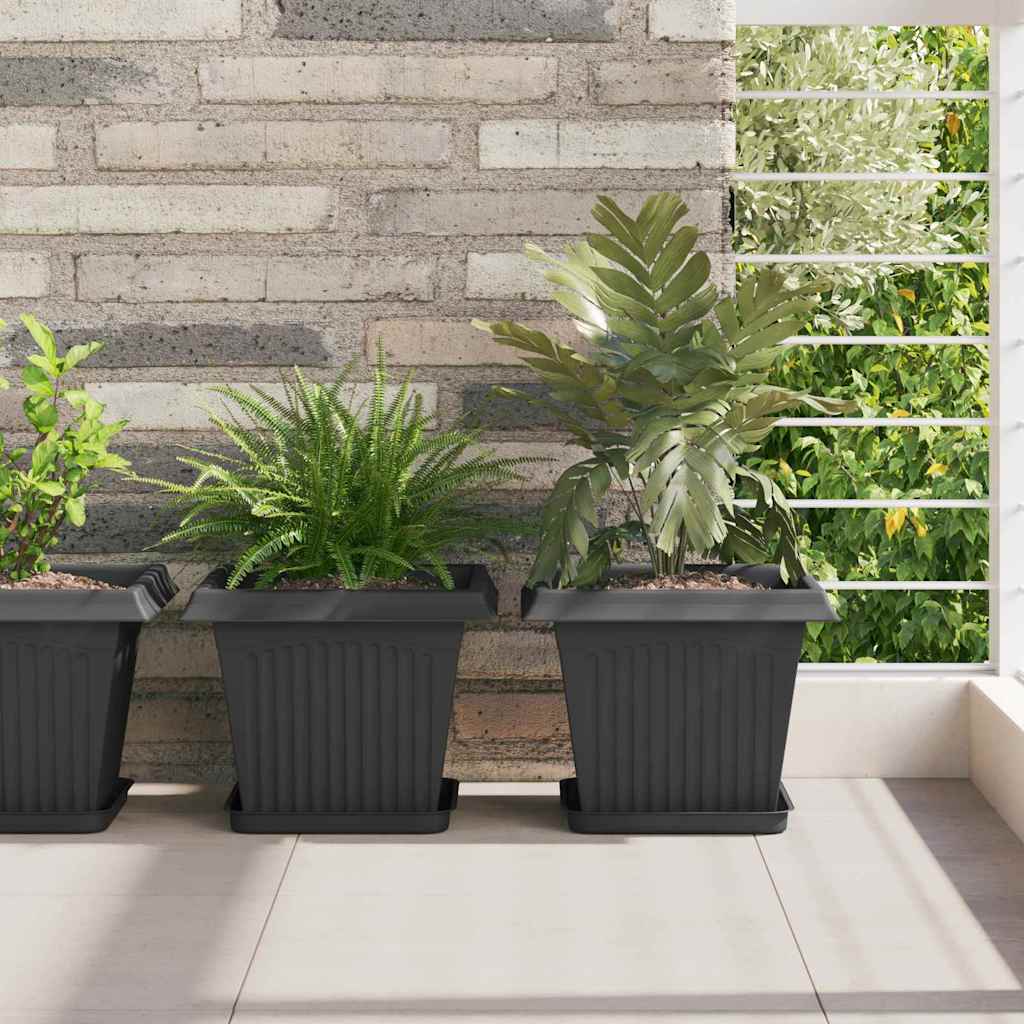 vidaXL Τετραγωνικός Δίσκος Λουλουδιών 24 pcs Μαύρο 21 x 21 x 2 εκ.