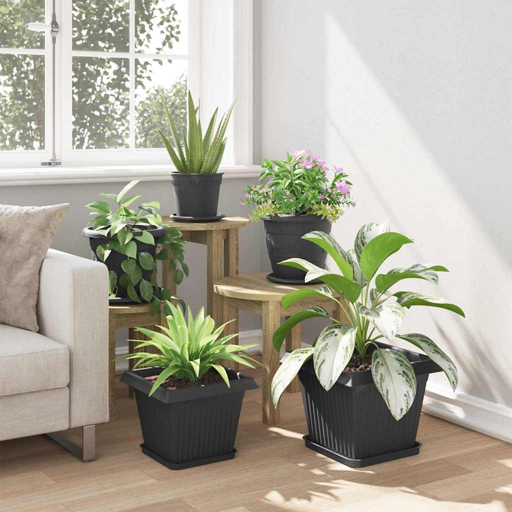 vidaXL Τετραγωνικός Δίσκος Λουλουδιών 24 pcs Μαύρο 21 x 21 x 2 εκ.
