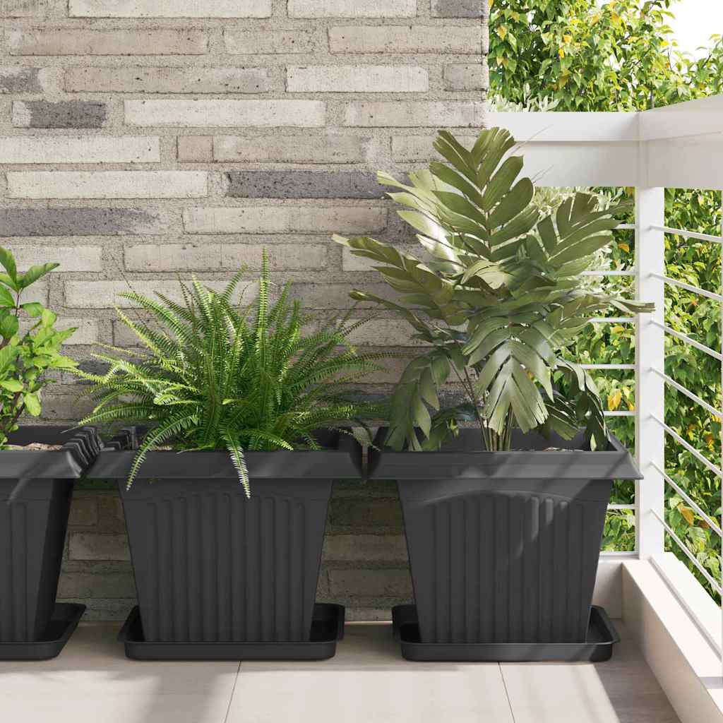 vidaXL Τετραγωνικός Δίσκος Λουλουδιών 24 pcs Μαύρο 36 x 36 x 2.5 εκ.