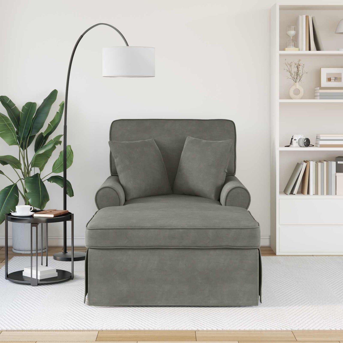 vidaXL Τσέιζ Λαζού με Φούστα 3 pcs Ανοιχτό γκρι Υφασμάτινο Κορντουρά