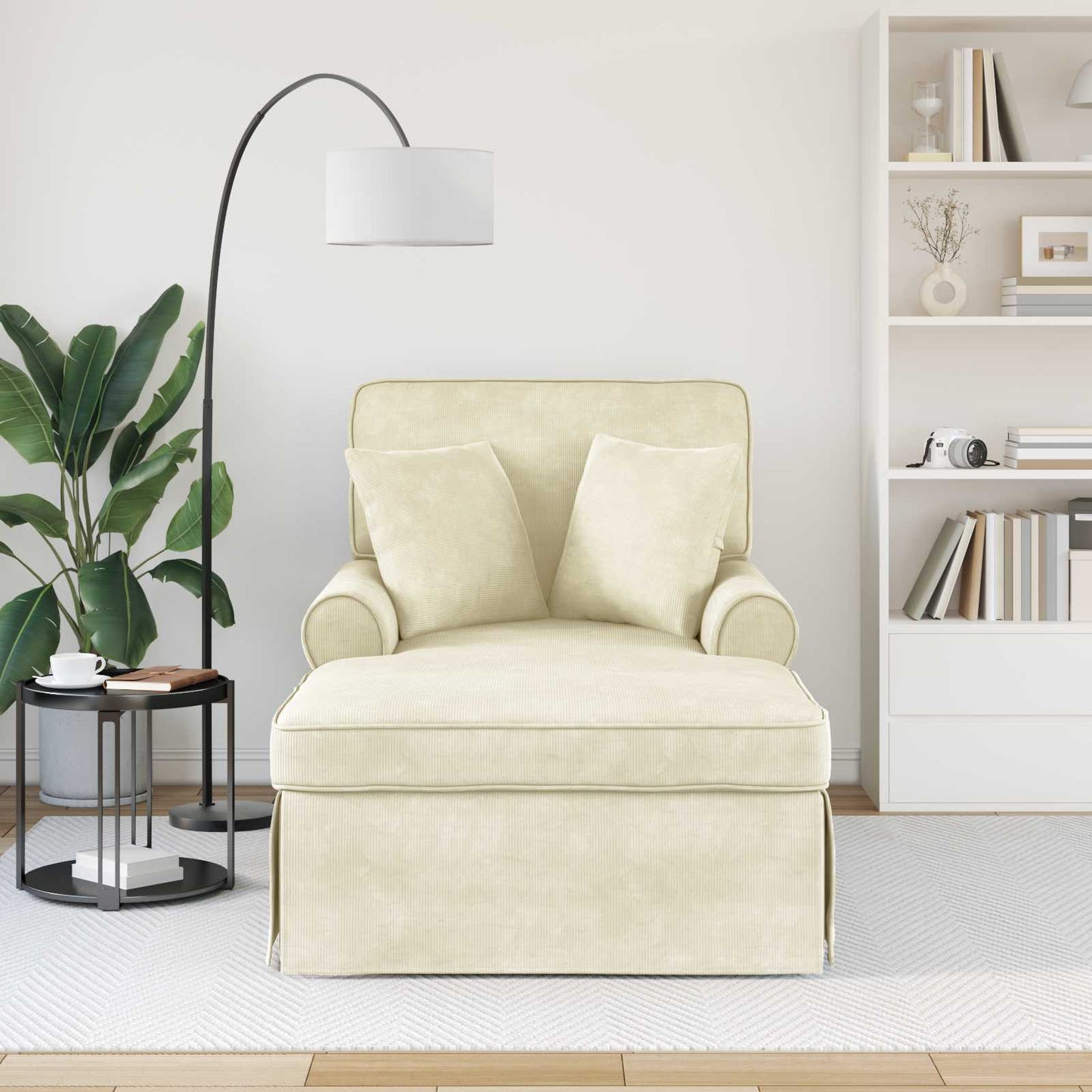 vidaXL Τσέιζ Λαζού με Φούστα 3 pcs Κρεμ Υφασμάτινο Κορντουρά