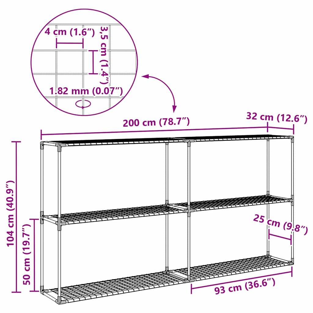 vidaXL Ράφι φυτών 3 επιπέδων Μαύρο 200 x 32 x 104 εκ. Ατσάλι