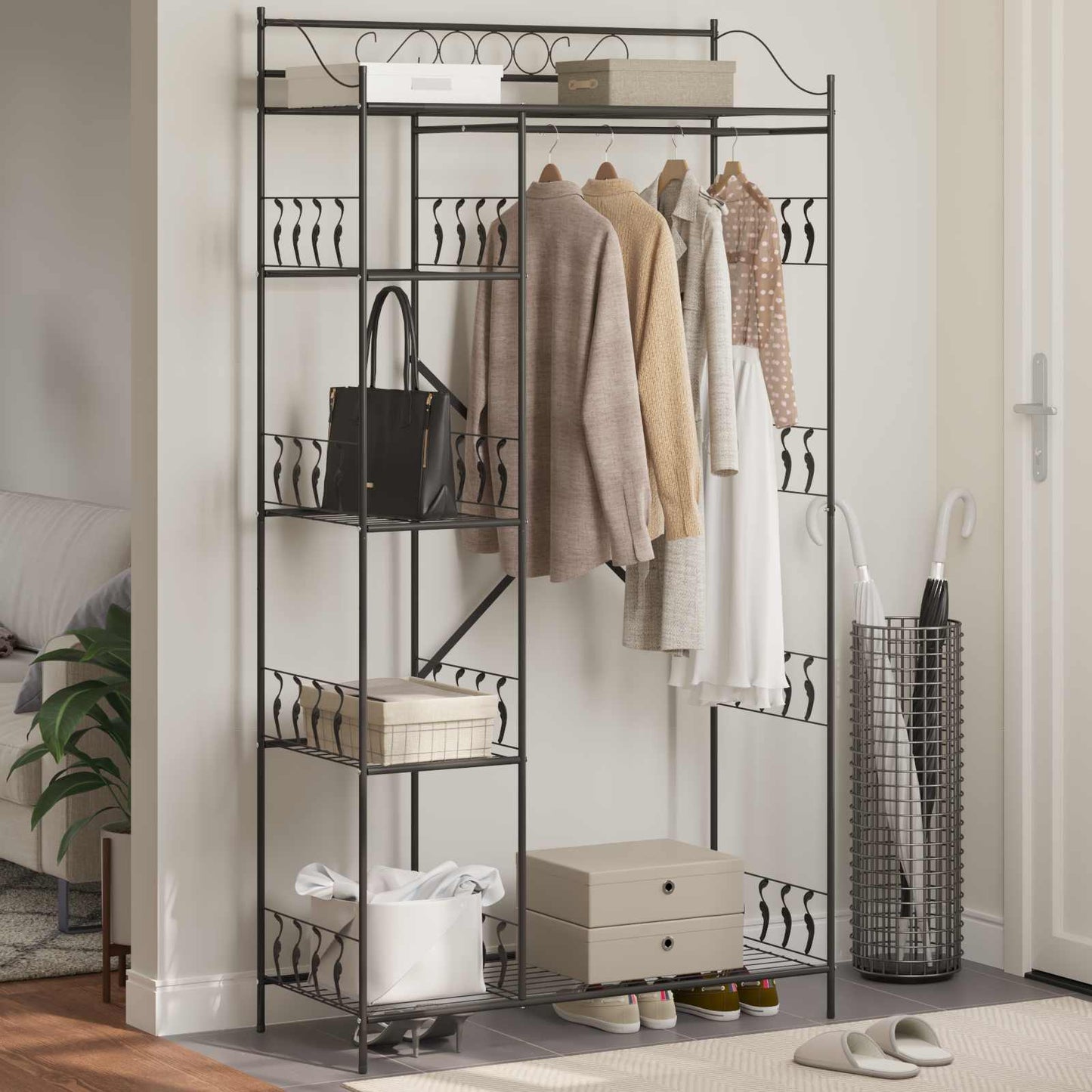 vidaXL Ανοιχτή Ντουλάπα με ράφι Μαύρο 100 x 43 x 188 εκ. Ατσάλι