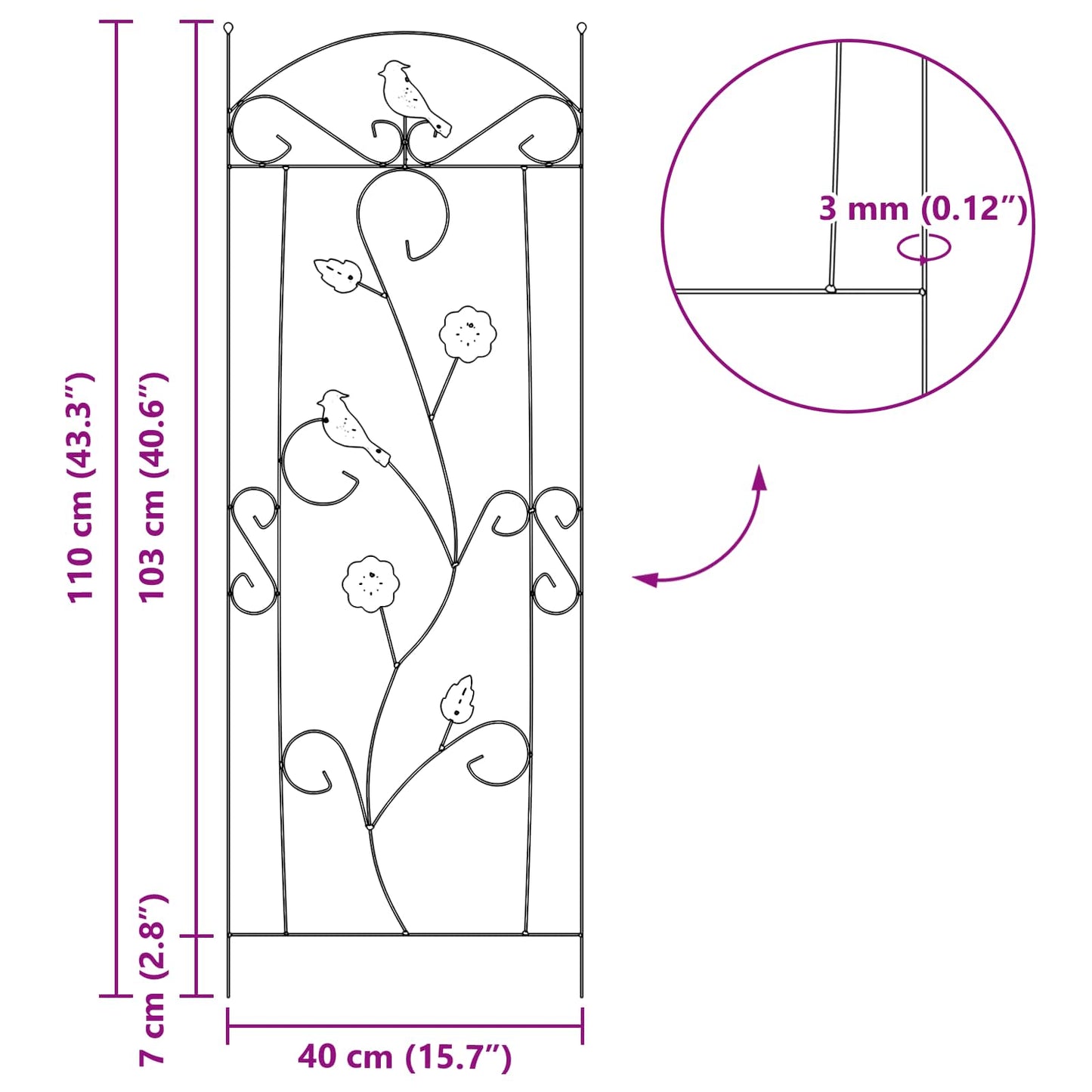 vidaXL Φράχτης Κήπου Καφασωτά 3 pcs Μαύρο 112 x 40 εκ Ατσάλι