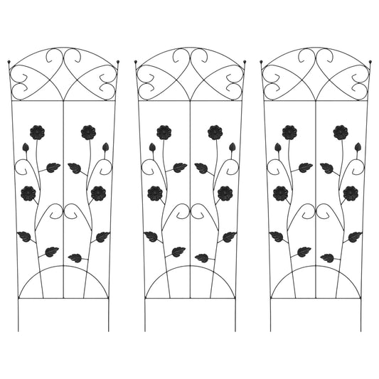 vidaXL Φράχτης Κήπου Καφασωτά 3 pcs Μαύρο 112 x 40 εκ Ατσάλι