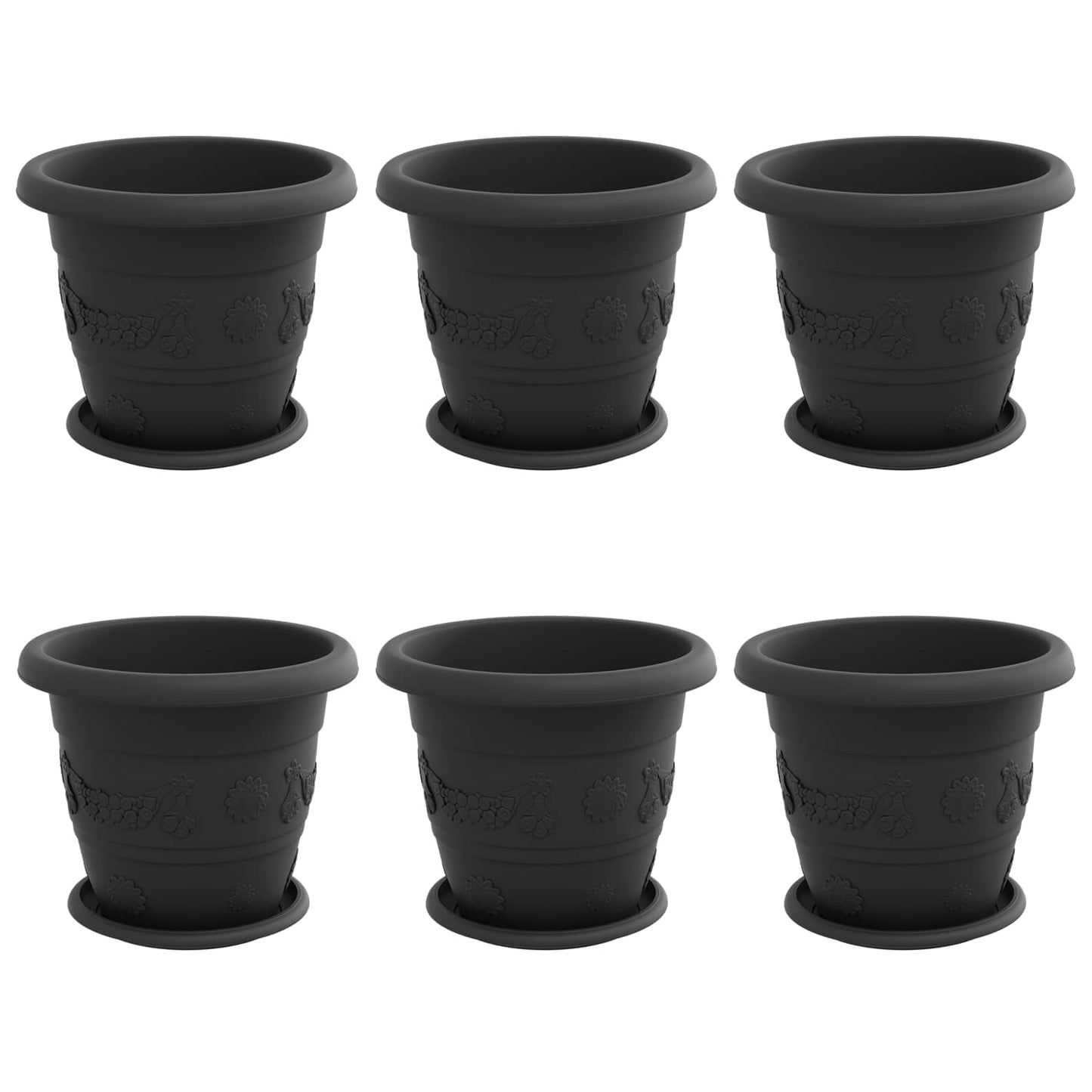 vidaXL Γλάστρες φυτών 6 pcs Μαύρο Ø 26 x 21.5 εκ Πλαστικό