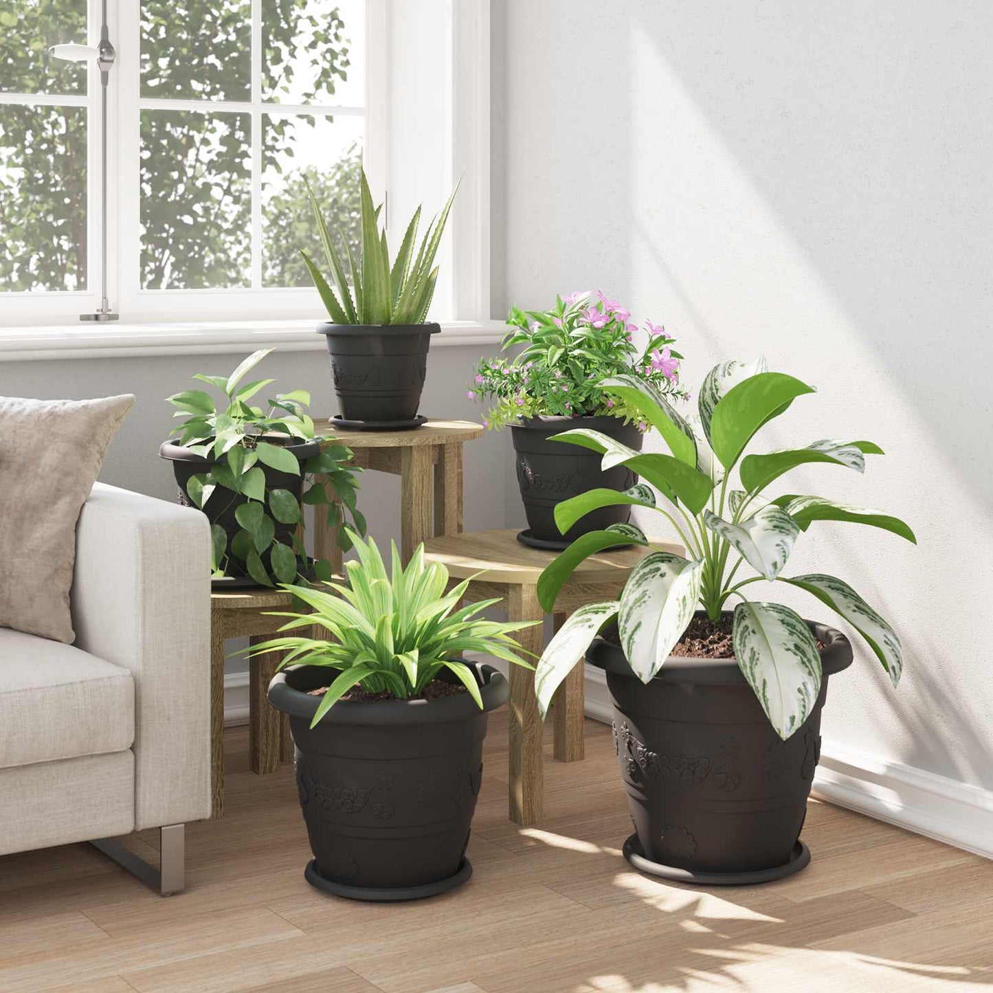 vidaXL Γλάστρες φυτών 6 pcs Μαύρο Ø 26 x 21.5 εκ Πλαστικό