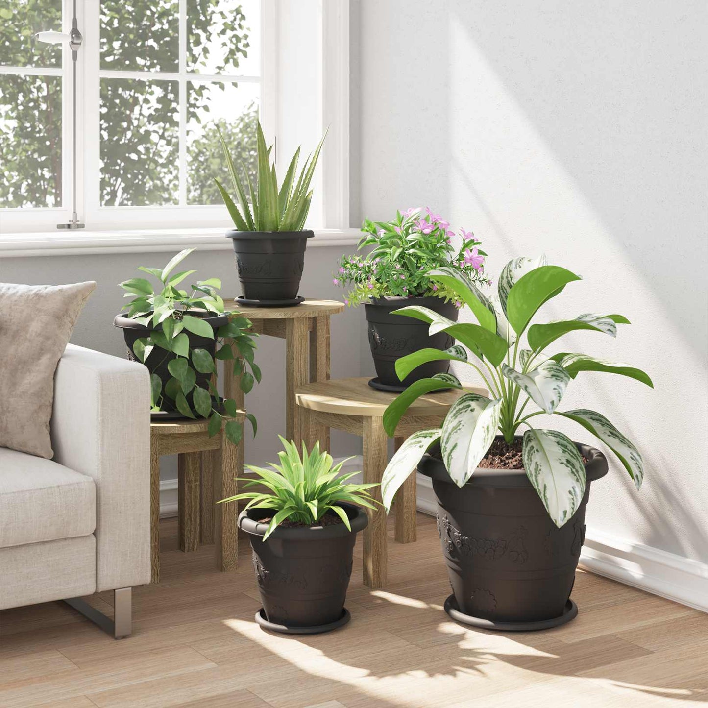 vidaXL Γλάστρες φυτών 24 pcs Μαύρο Ø 26 x 21.5 εκ Πλαστικό