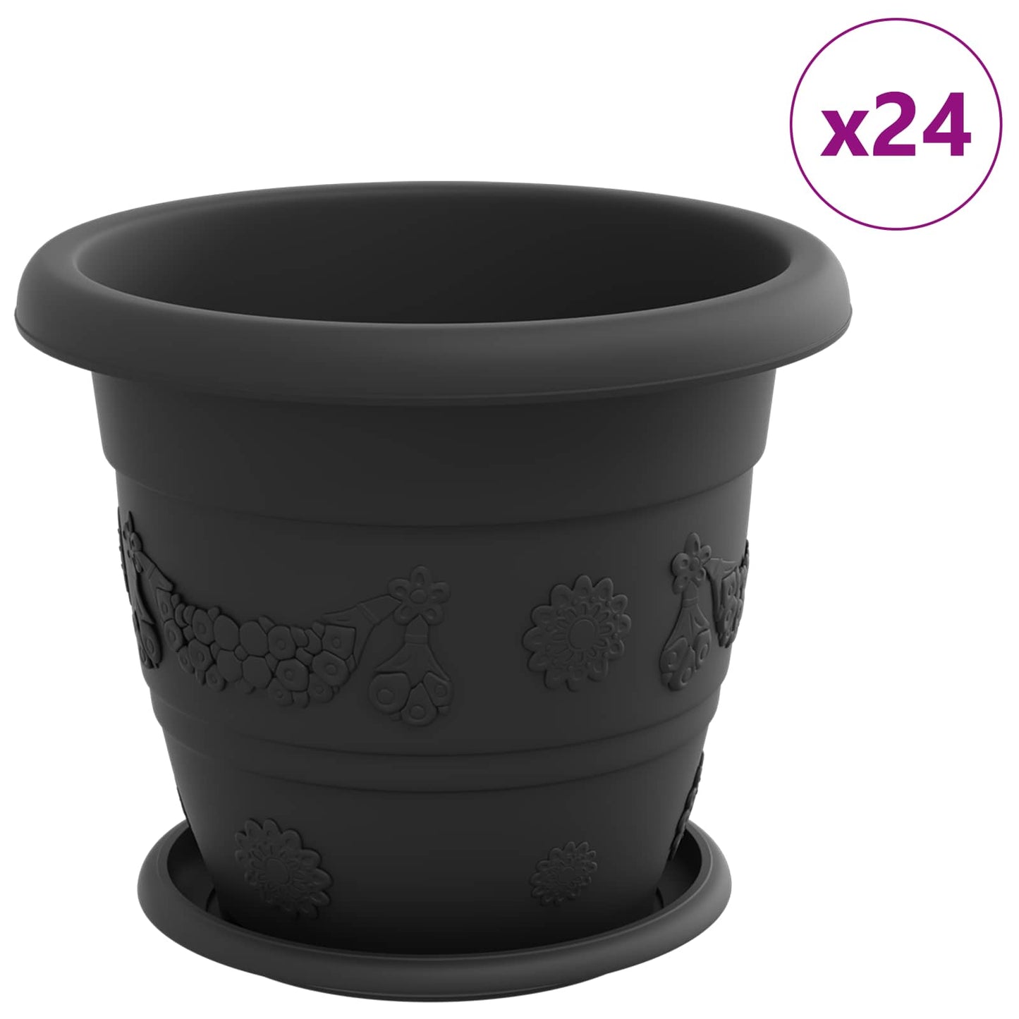 vidaXL Γλάστρες φυτών 24 pcs Μαύρο Ø 26 x 21.5 εκ Πλαστικό