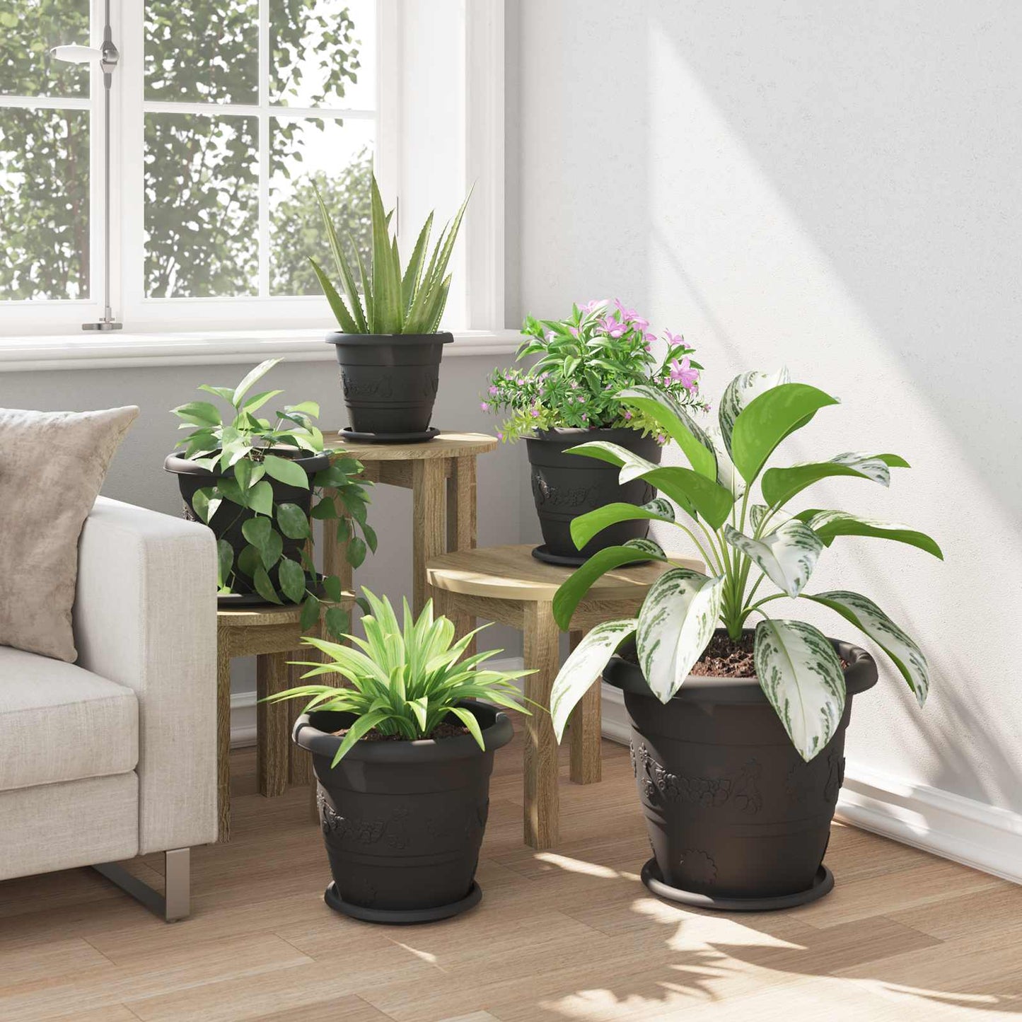 vidaXL Γλάστρες φυτών 24 pcs Μαύρο Ø 26 x 21.5 εκ Πλαστικό
