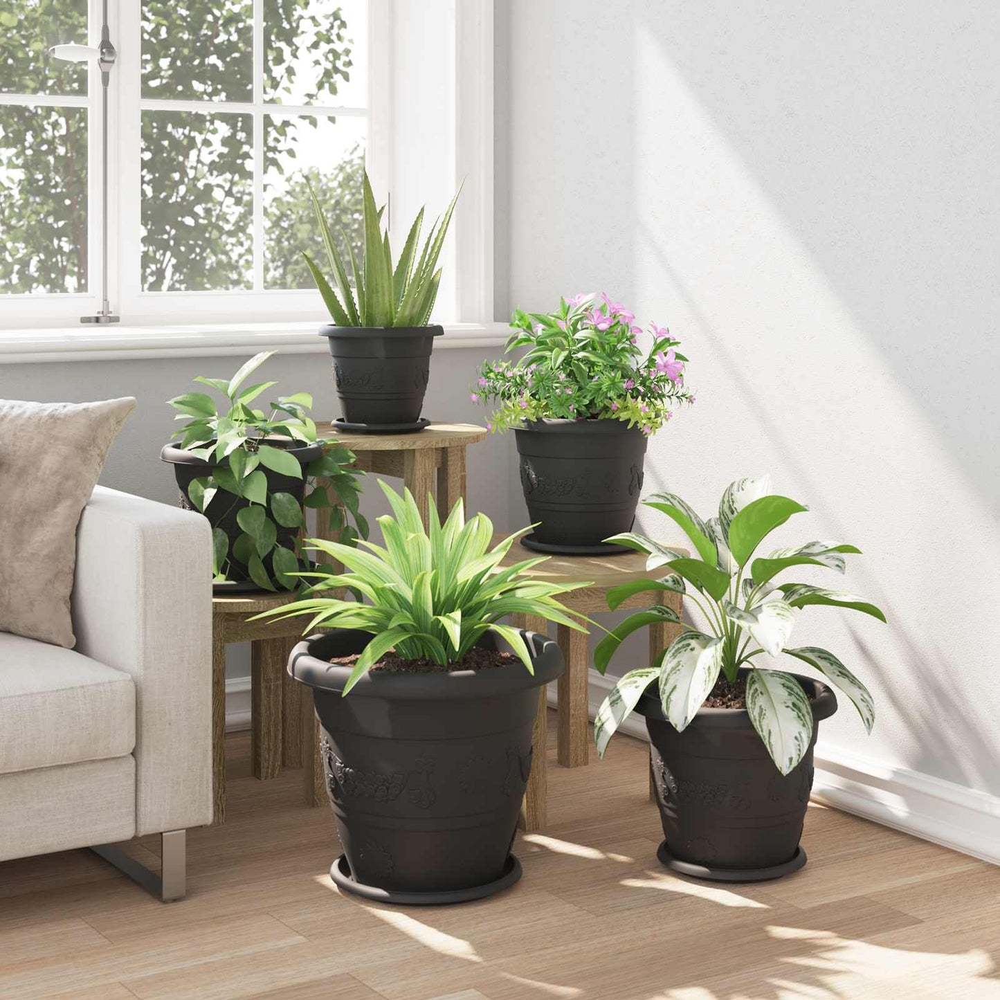 vidaXL Γλάστρες φυτών 24 pcs Μαύρο Ø 39 x 32 εκ Πλαστικό