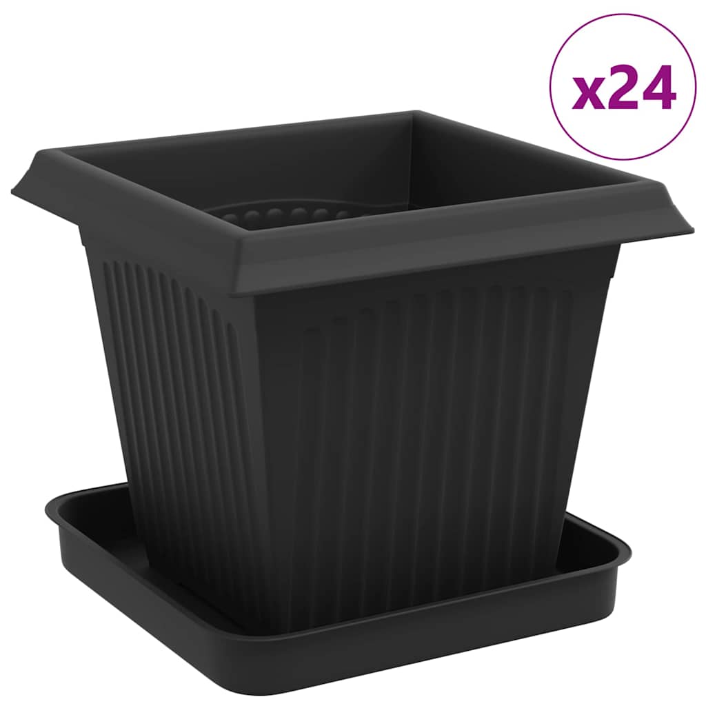 vidaXL Γλάστρες φυτών 24 pcs Μαύρο 16 x 16 x 14 εκ Πλαστικό