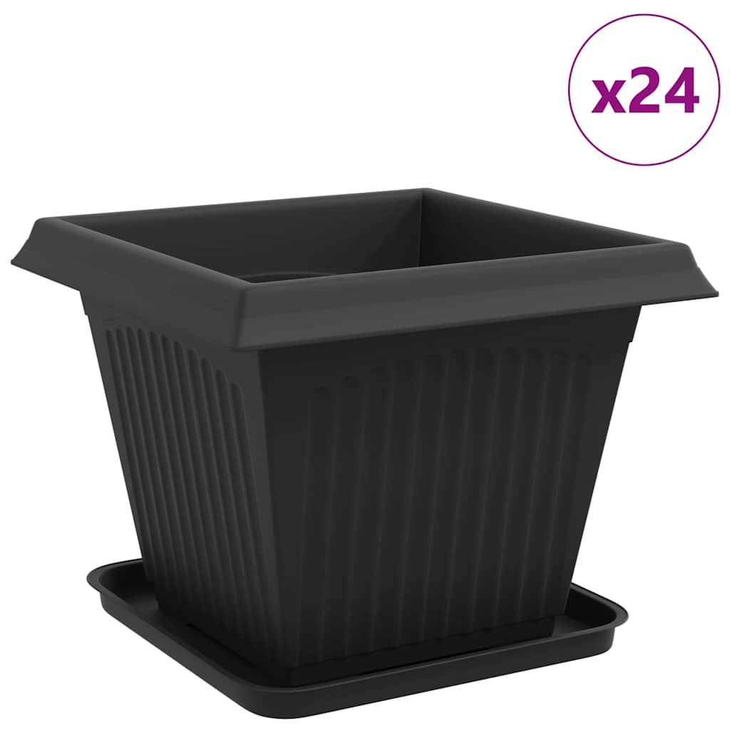 vidaXL Γλάστρες φυτών 24 pcs Μαύρο 38 x 38 x 30 εκ Πλαστικό