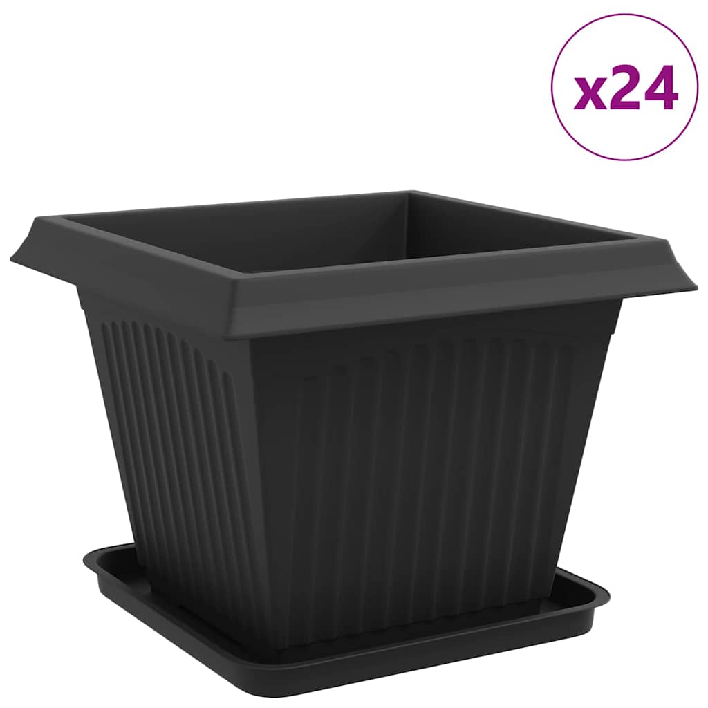 vidaXL Γλάστρες φυτών 24 pcs Μαύρο 43 x 43 x 33,5 εκ Πλαστικό