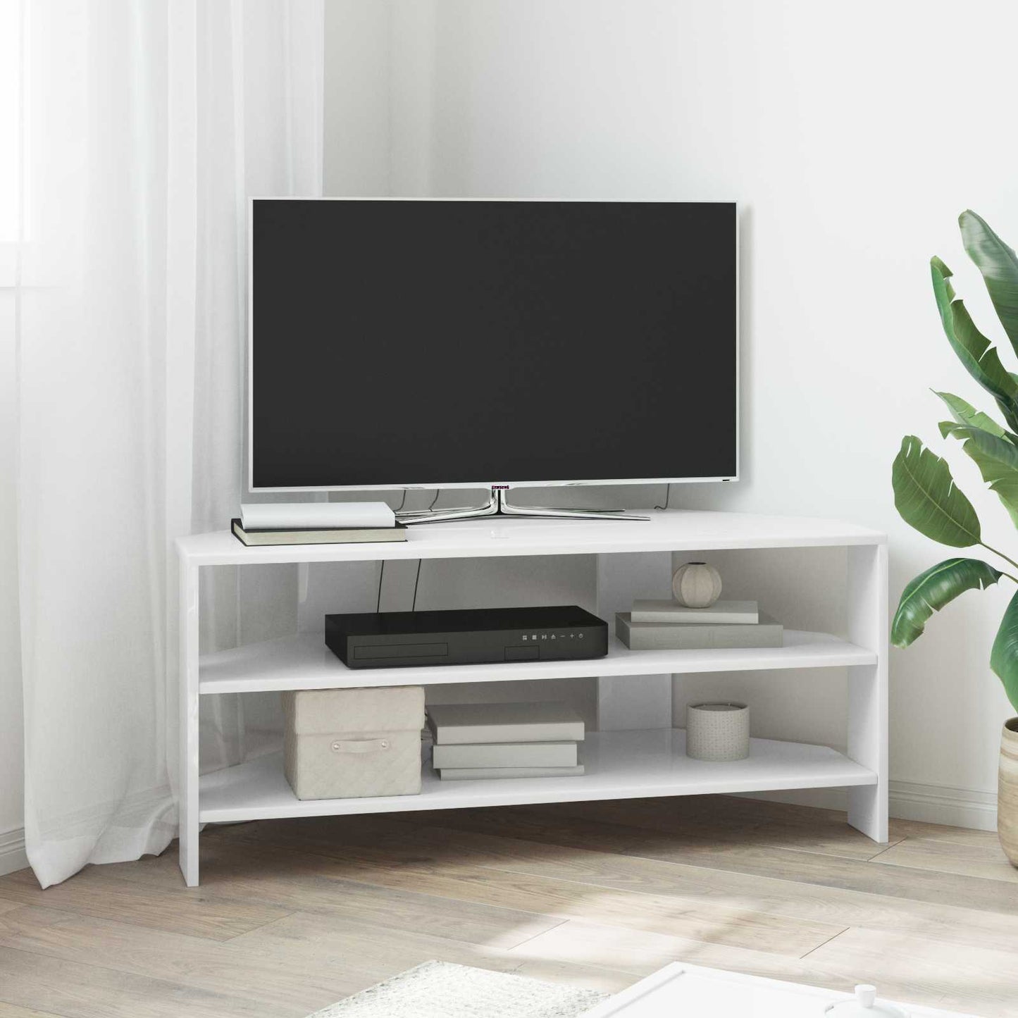vidaXL ΓωνιακήΒάσηΤηλεόρασης 102x40,5x45εκ Υψηλή γυαλιστερή Λευκή
