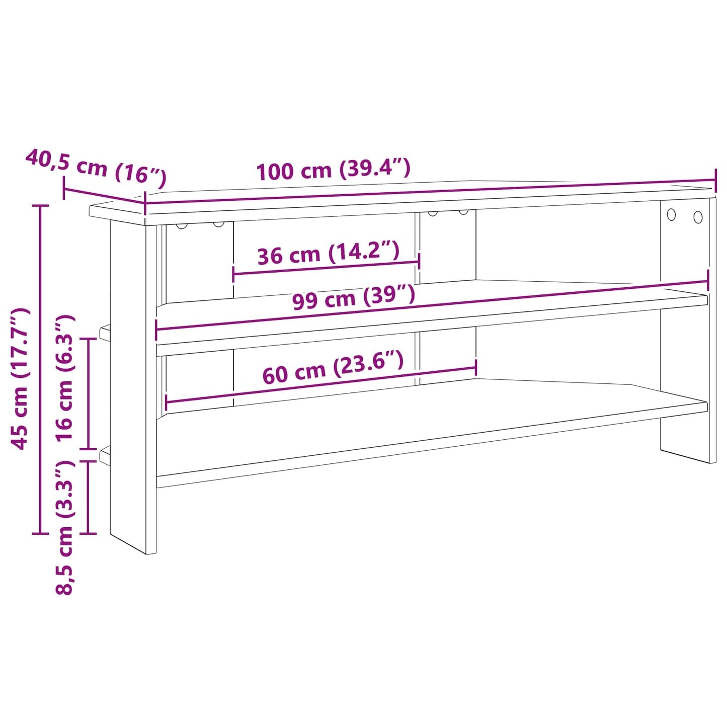 vidaXL ΓωνιακήΒάσηΤηλεόρασης 102x40,5x45εκ Υψηλή γυαλιστερή Λευκή