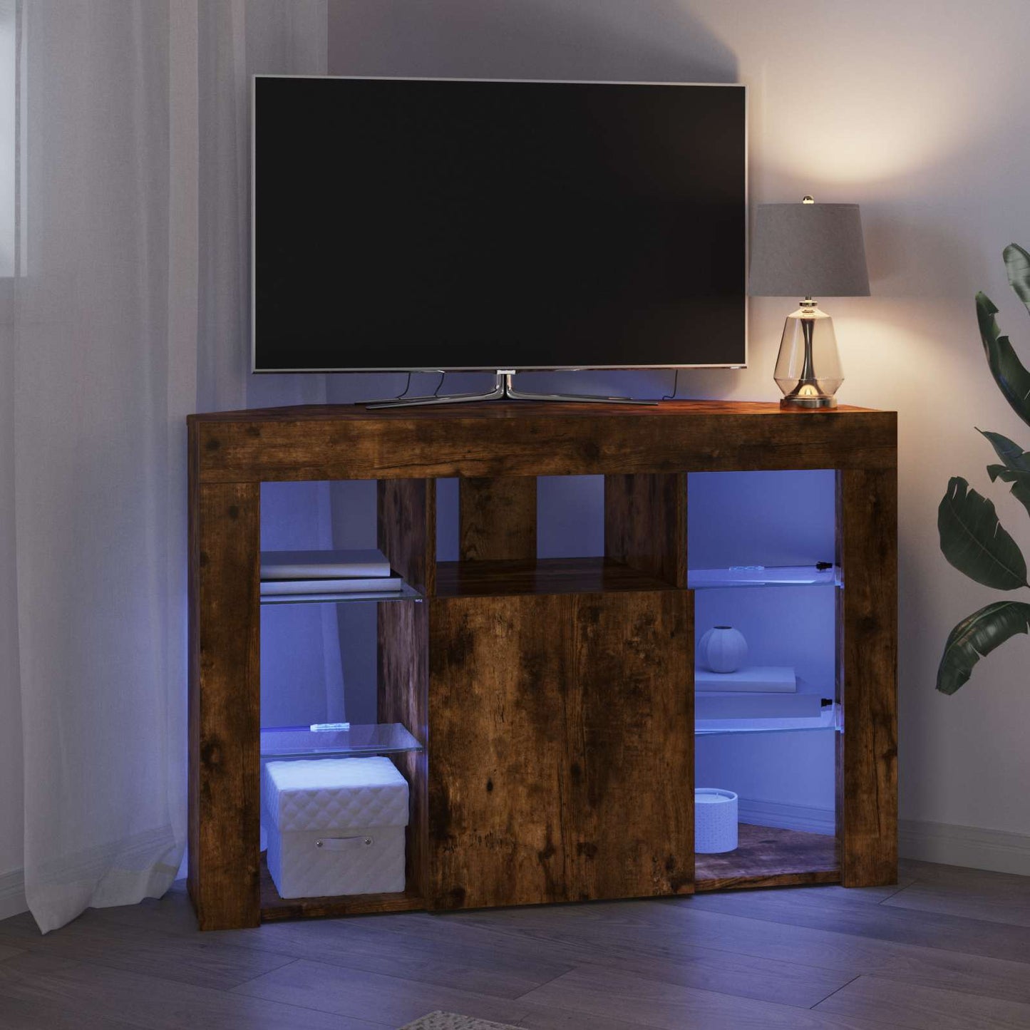vidaXL Γωνιακός LED Τηλεοπτικός Κάμπινγκ 100x40x68εκ. Καπνιστό Δρύς