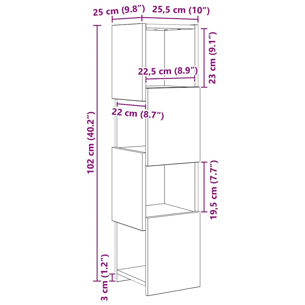 vidaXL Γωνιακό Ντουλάπι Γκρίζο Σονομα 25,5x25x102εκ Επεξεργασμένο ξύλο