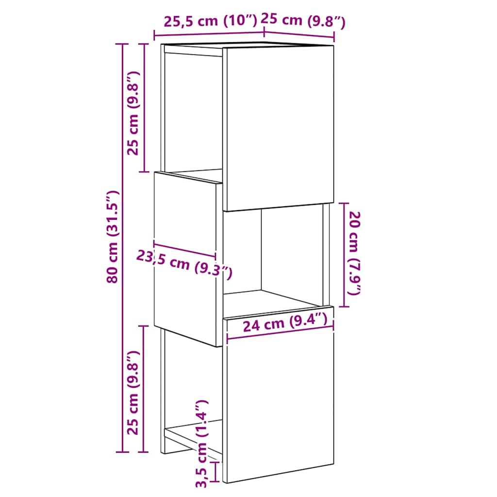 vidaXL Γωνιακό Ντουλάπι Δρύς Sonoma 25,5x25x80εκ Επεξεργασμένο ξύλο