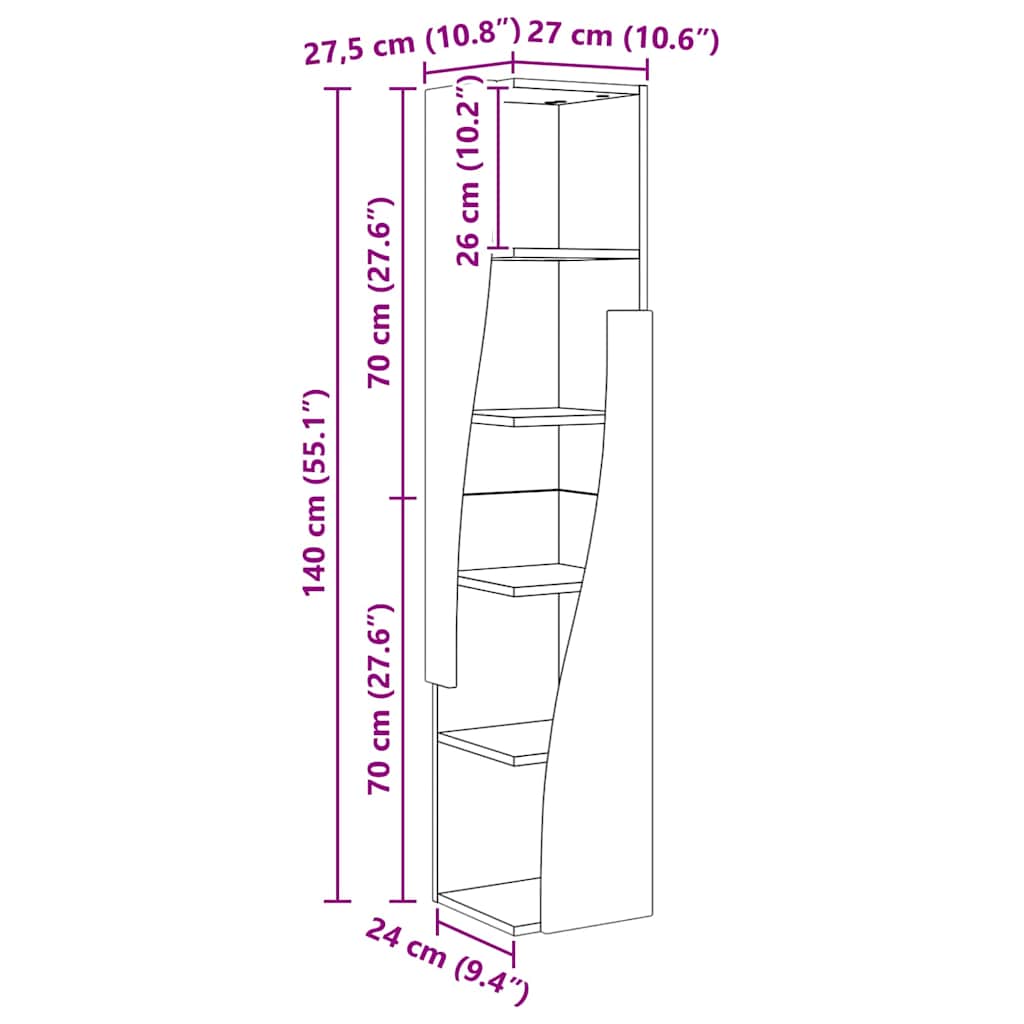 vidaXL Γωνιακό Ντουλάπι 27,5x27x140εκ Επεξεργασμένο ξύλο