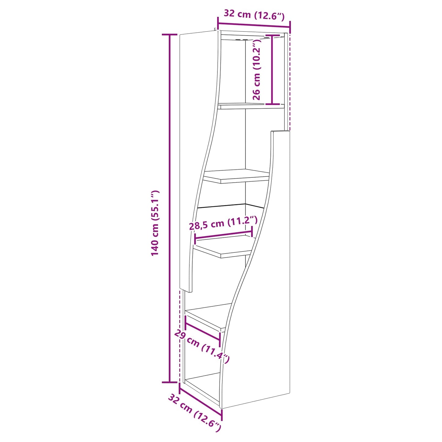 vidaXL Γωνιακό Ντουλάπι 32x32x140εκ Επεξεργασμένο Ξύλο Σκυρόδεμα Γκρι
