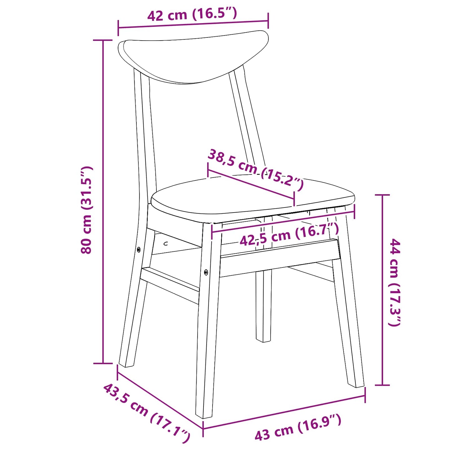 vidaXL Καρέκλες φαγητού 2 pcs Φυσικό 42 x 47.5 x 81 εκ