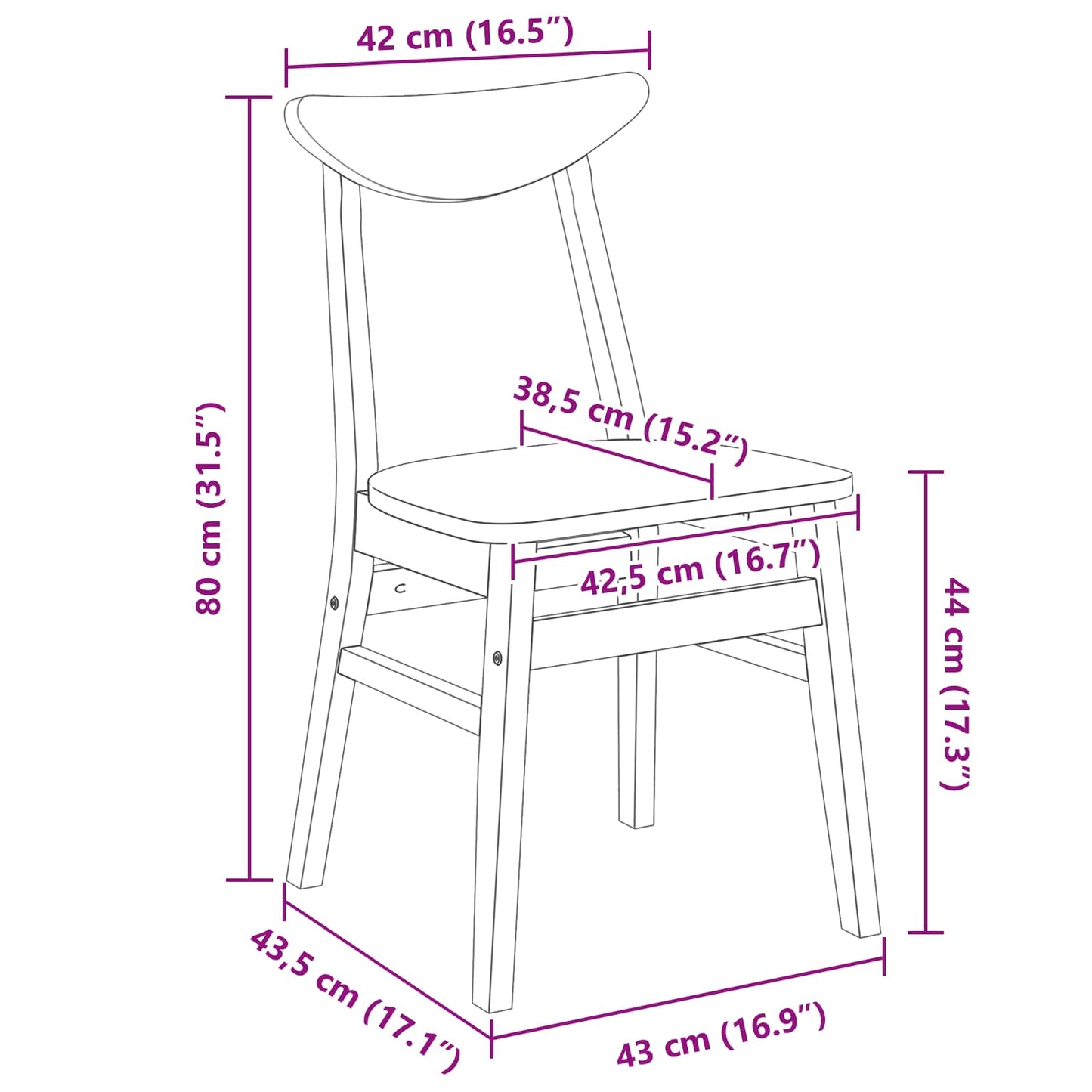 vidaXL Καρέκλες φαγητού 2 pcs Φυσικό 42 x 47.5 x 81 εκ