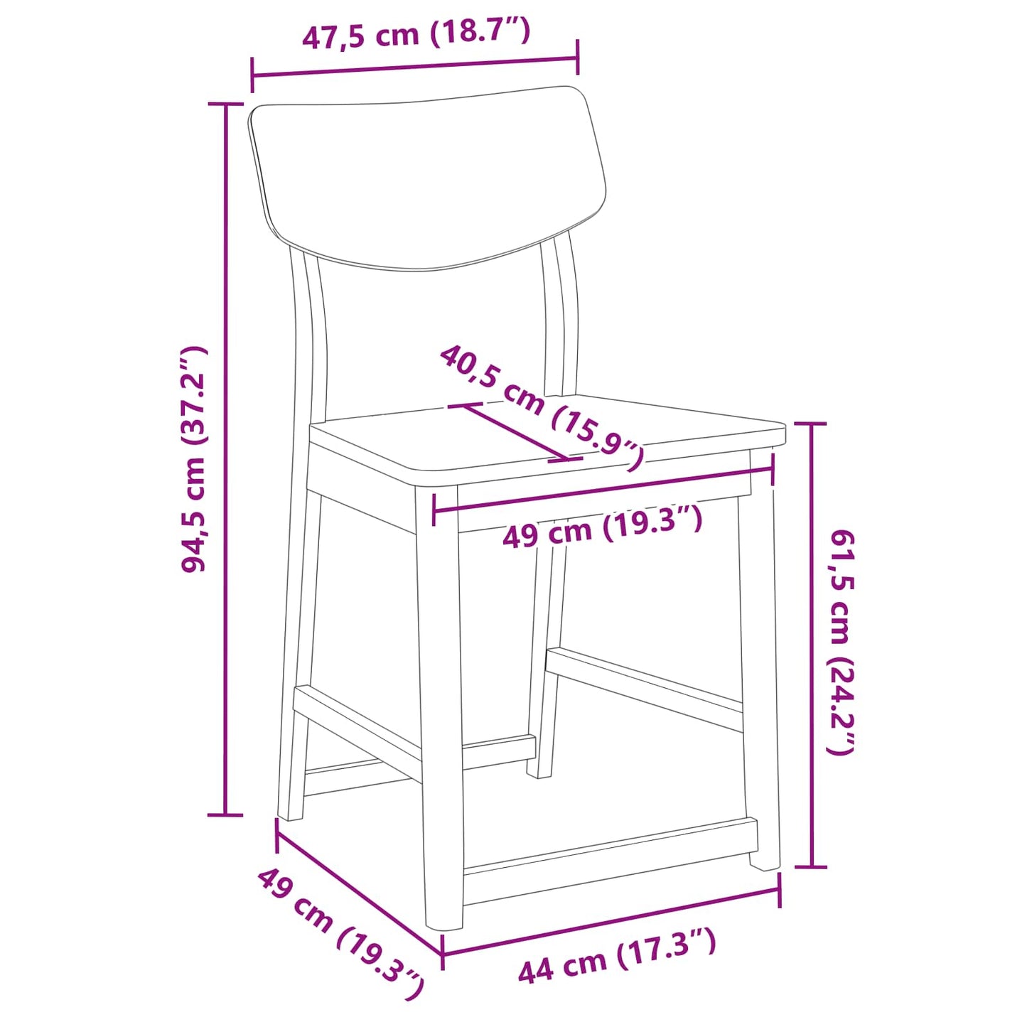 vidaXL Καρέκλες φαγητού 2 pcs Φυσικό 48 x 49 x 95 εκ.