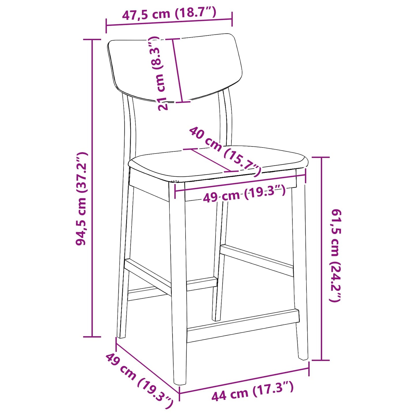 vidaXL Καρέκλες φαγητού 2 pcs Λευκό 48 x 49 x 95 εκ.
