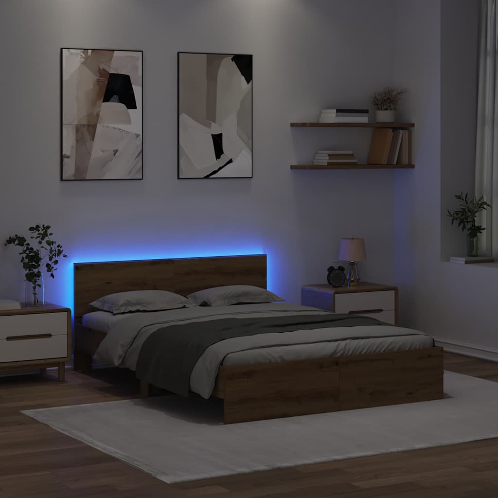 vidaXL Σκελετός Κρεβατιού Artisan Oak 140 x 190 cm Επεξεργασμένο ξύλο