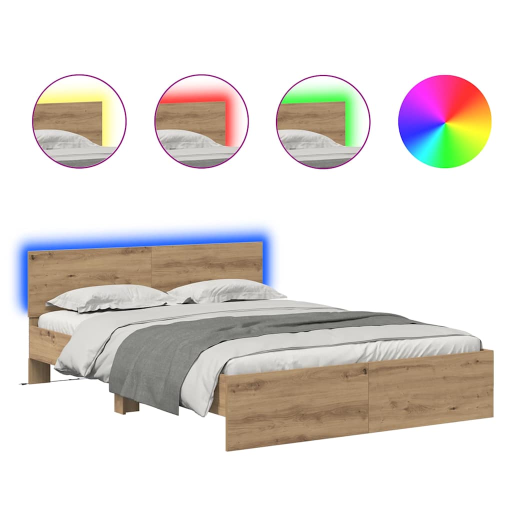 vidaXL Σκελετός Κρεβατιού Artisan Oak 140 x 190 cm Επεξεργασμένο ξύλο