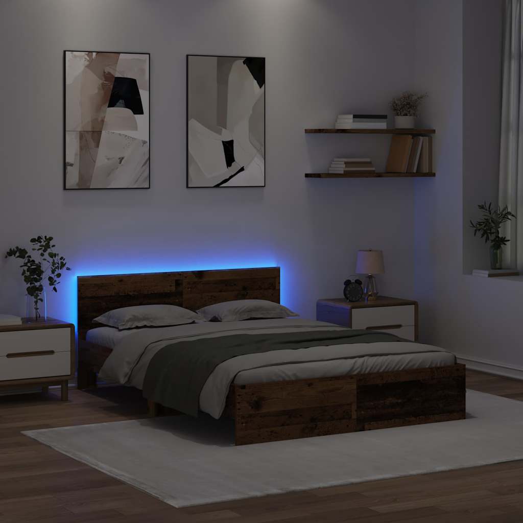 vidaXL Σκελετός Κρεβατιού Παλιό Ξύλο 135 x 190 cm Επεξεργασμένο ξύλο