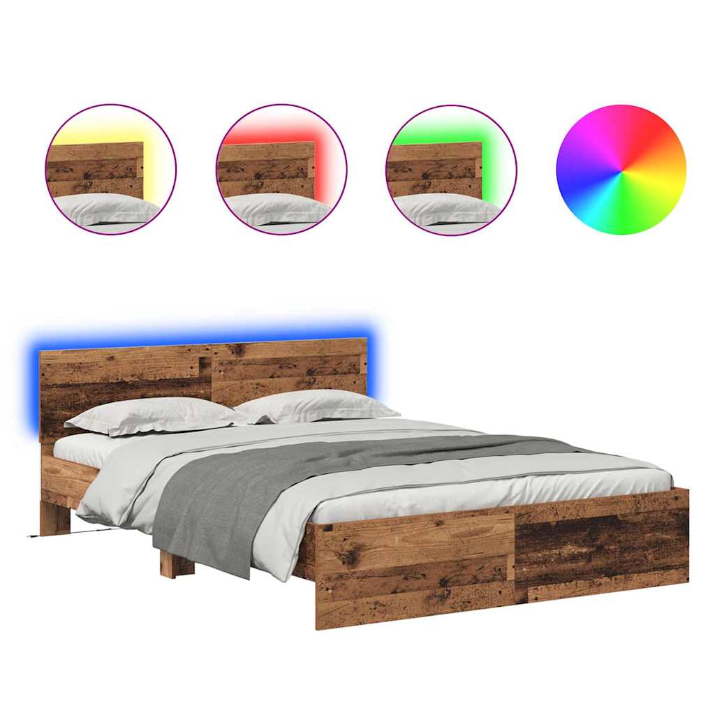 vidaXL Σκελετός Κρεβατιού Παλιό Ξύλο 135 x 190 cm Επεξεργασμένο ξύλο