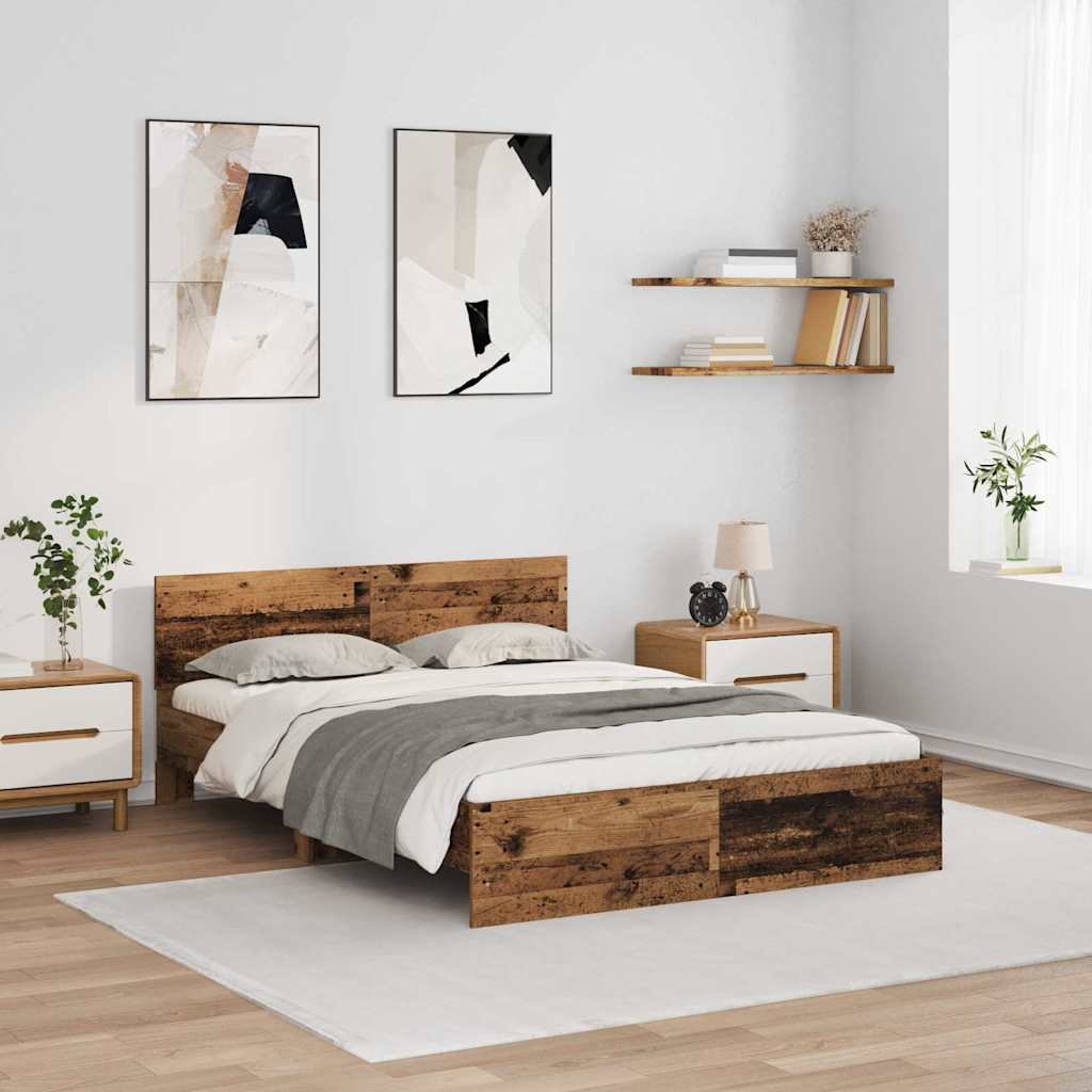 vidaXL Σκελετός Κρεβατιού Παλιό Ξύλο 140 x 200 cm Επεξεργασμένο ξύλο