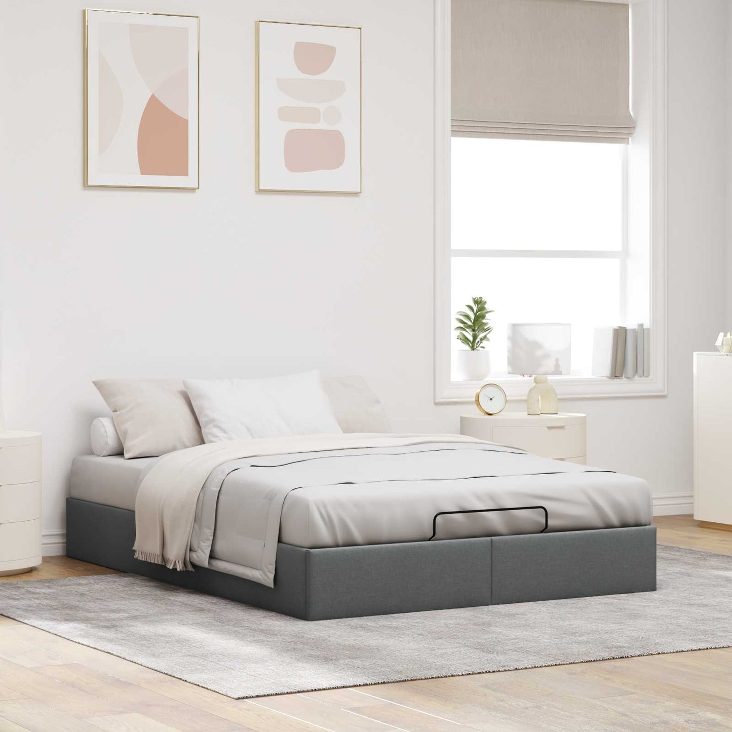 vidaXL Κρεβάτι Οθωμανικού Τύπου Σκούρο Γκρι 153 x 203 cm Ύφασμα