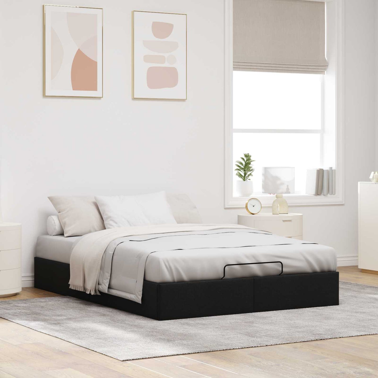 vidaXL Κρεβάτι Οθωμανικού Τύπου Μαύρο 153 x 203 cm Ύφασμα
