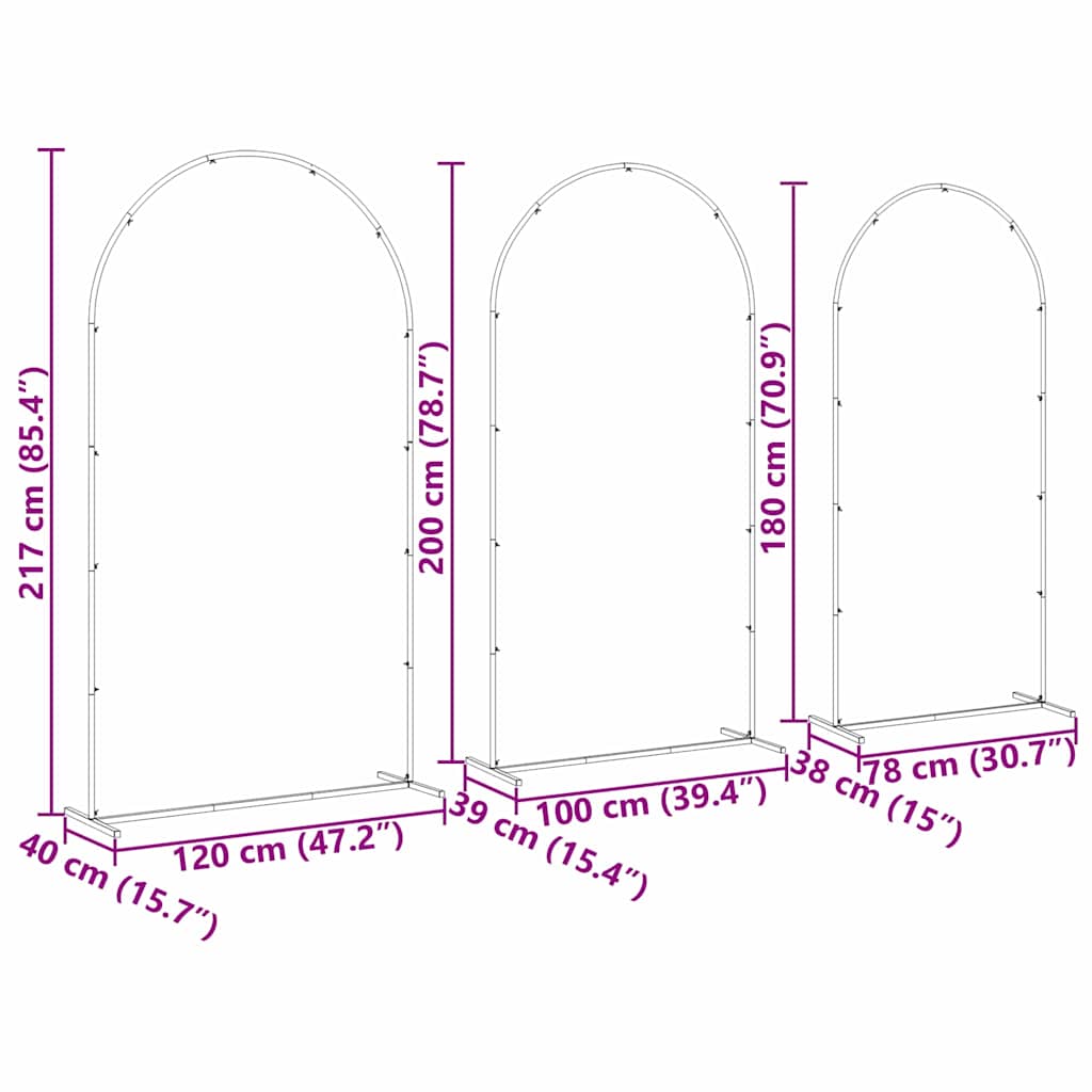 vidaXL Αψίδα Γάμου 3 pcs Λευκός Ατσάλι