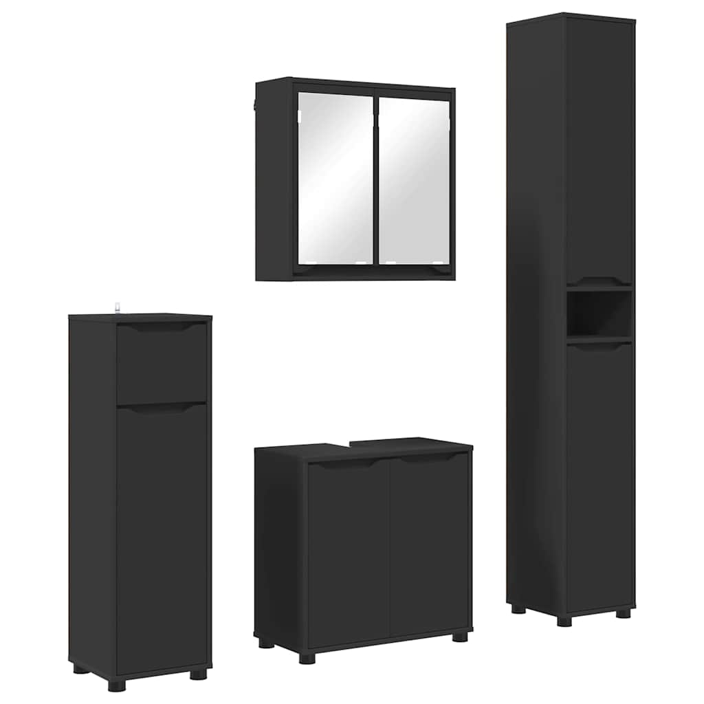 vidaXL Σετ Επίπλων Μπάνιου με συρτάρι 4 pcs Μαύρο Επεξεργασμένο ξύλο