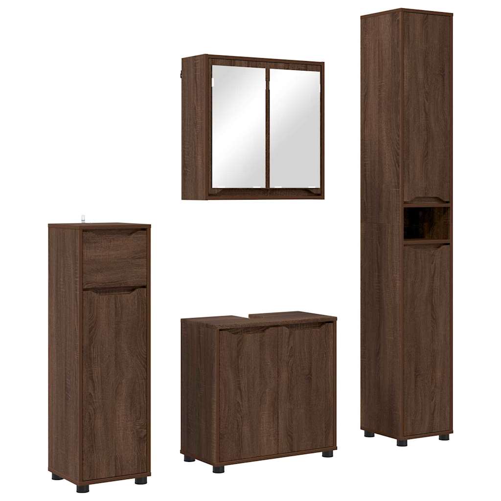 vidaXL Σετ Επίπλων Μπάνιου με ράφι 4 pcs Καφέ δρυς Επεξεργασμένο ξύλο