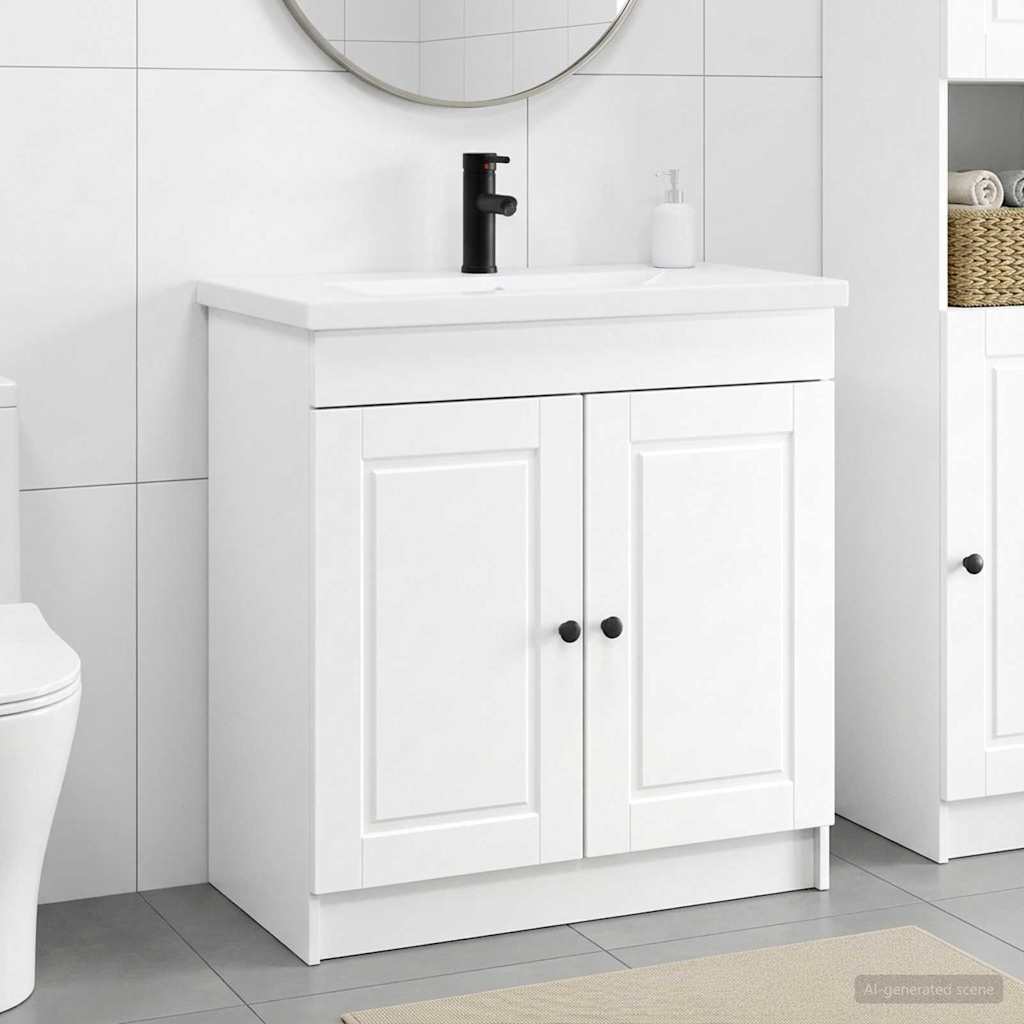 vidaXL Σετ Επίπλων Μπάνιου Λευκό 56 x 37,5 x 81 εκ Επεξεργασμένο Ξύλο