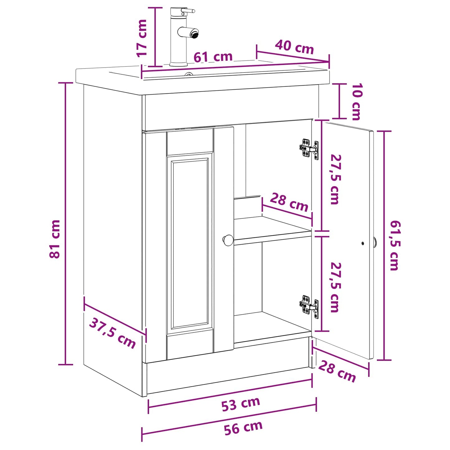 vidaXL Σετ Επίπλων Μπάνιου Παλαιωμένο ξύλο 56 x 37,5 x 81 εκ